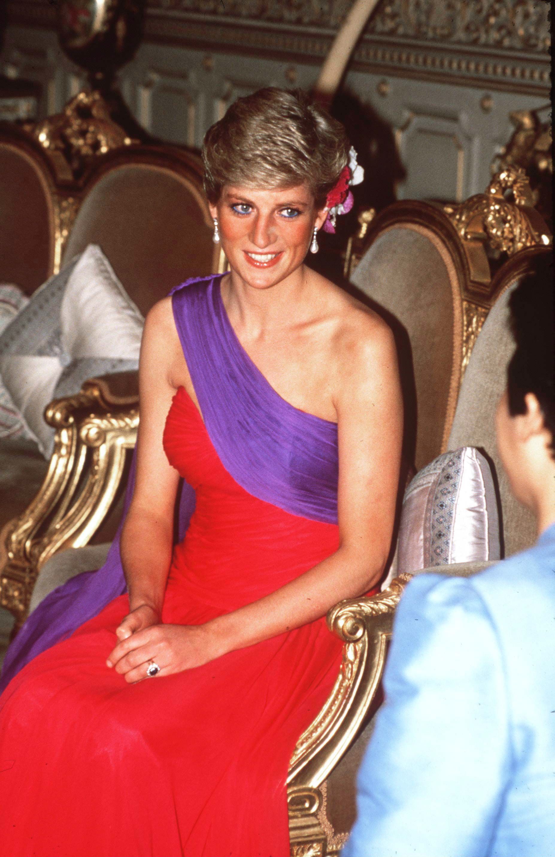 red and purple dress