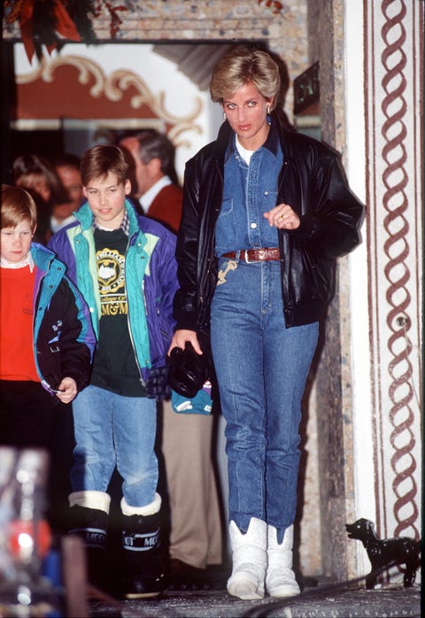 lech, austria   march 30  diana princess of wales on a skiing holiday in lech, austria with prince william and prince harry  photo by tim graham photo library via getty images