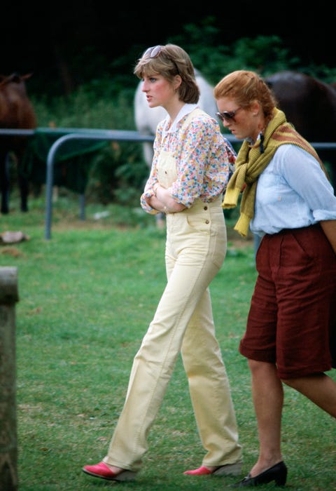 cowdray park, united kingdom   july 12  lady diana spencer and sarah ferguson talking together at a polo matchin the 1980s before either married a royal prince  photo by tim graham photo library via getty images