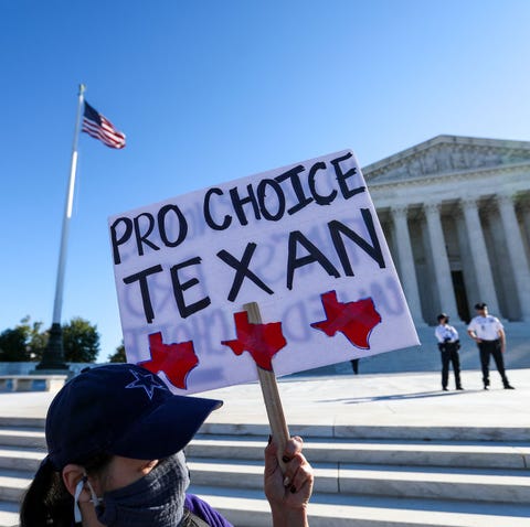 Protest in US against the abortion laws someone holding a sign that reads pro choice texan outside the supreme court