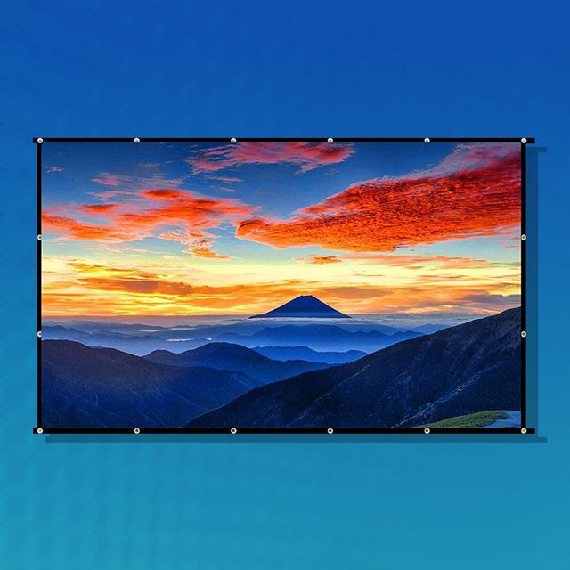 projector screen with mountains at sunset