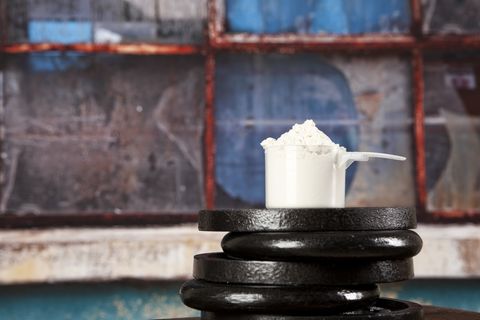 Protein powder with barbell weights