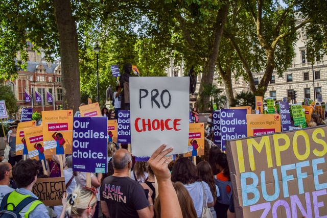 a protester holds a "pro choice" placard during the