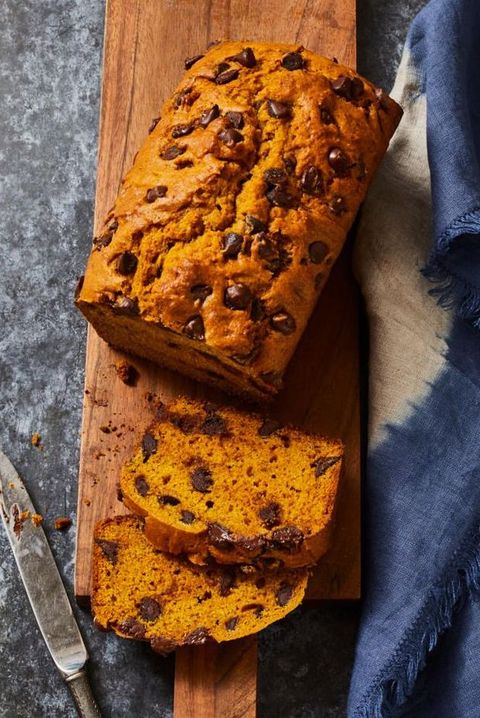 a loaf of pumpkin chocolate chip bread