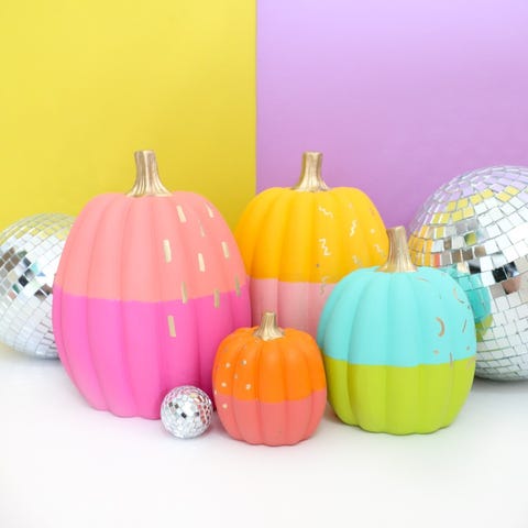 pumpkin painting ideas diy no carve color blocked pumpkins