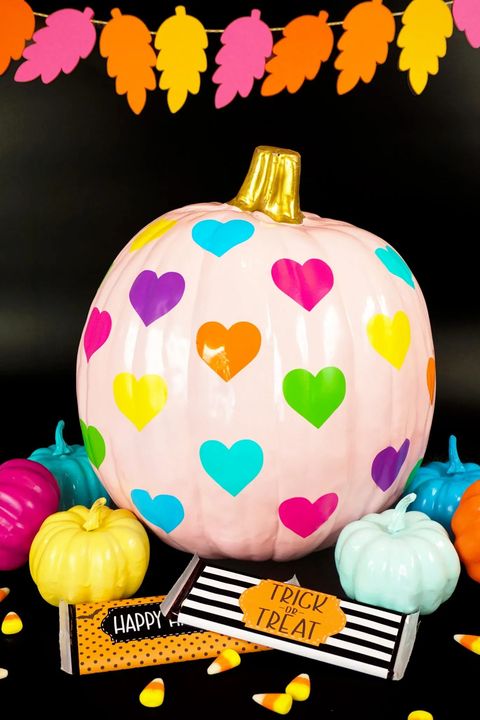 painted pumpkin ideas rainbow hearts