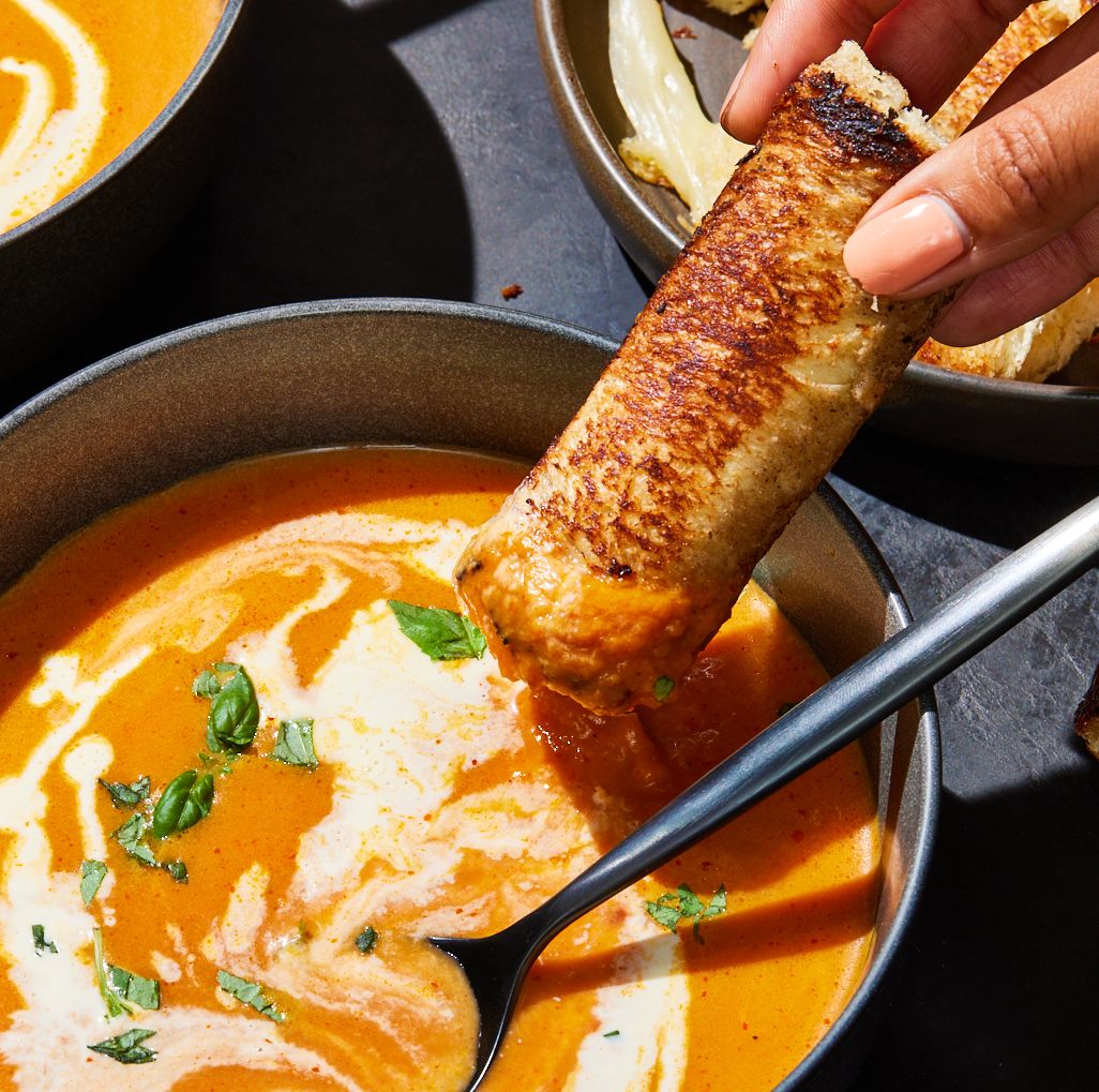 Pumpkin Tomato Soup With Grilled Swiss Cheese Sticks Is The Coziest Fall Dinner