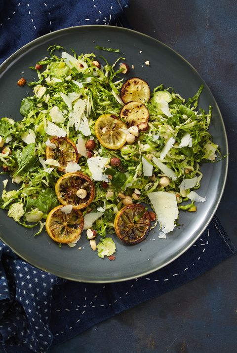 Shaved Brussels Sprout Salad with Hazelnuts, Broiled Lemon and Pecorino rec...