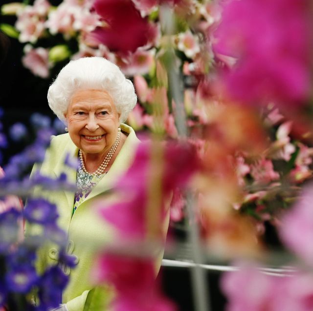 britain's queen elizabeth smiles as views flower displays in the great pavillion at the rhs chelsea flower show 2019, monday may 20, 2019 rhs  luke macgregor