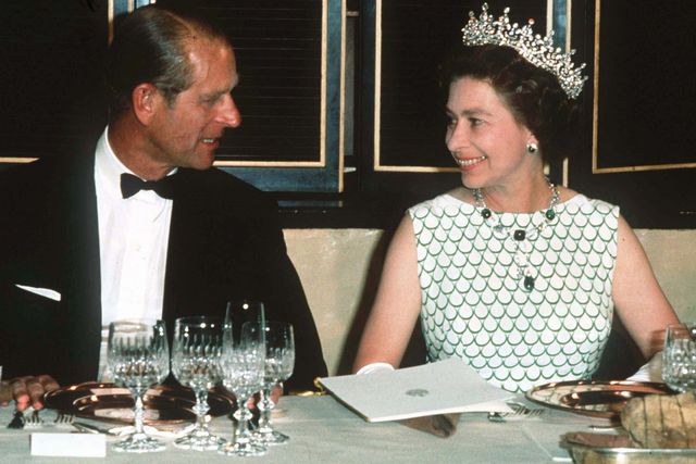 queen elizabeth ii and prince philip, the duke of edinburgh at a state banquet