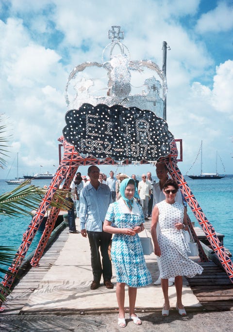 Queen Elizabeth II arrives in Mustique...