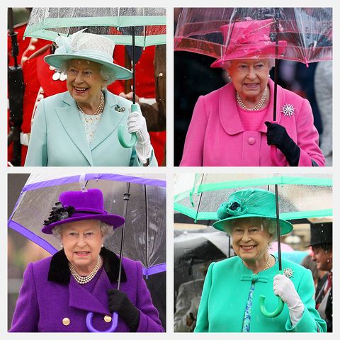 queen elizabeth umbrellas match her outfit