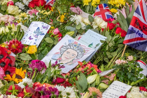 floral tributes are seen at hillsborough castle, south of belfast in northern ireland 