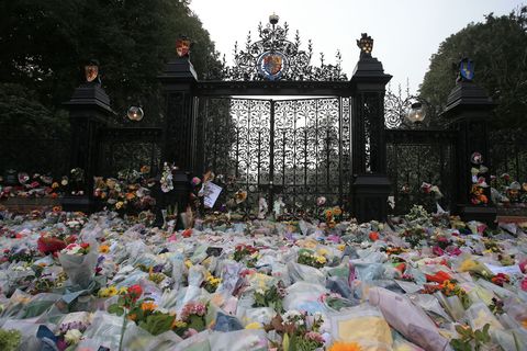 floral tributes for the queen at the norwich gate outside the sandringham estate