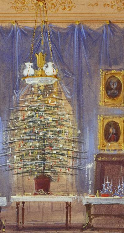 Рождественская елка королевы Виктории, Виндзорский замок, 1845 г. Найдена в коллекции королевской коллекции, лондонский художник Нэш, Джозеф 1806 г. 1885 г.