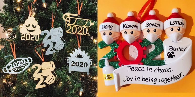 Set of 12 Christmas Tree Ornaments 2021 Quarantine Christmas Party Decorations Big Dot of Happiness Merry Christmask
