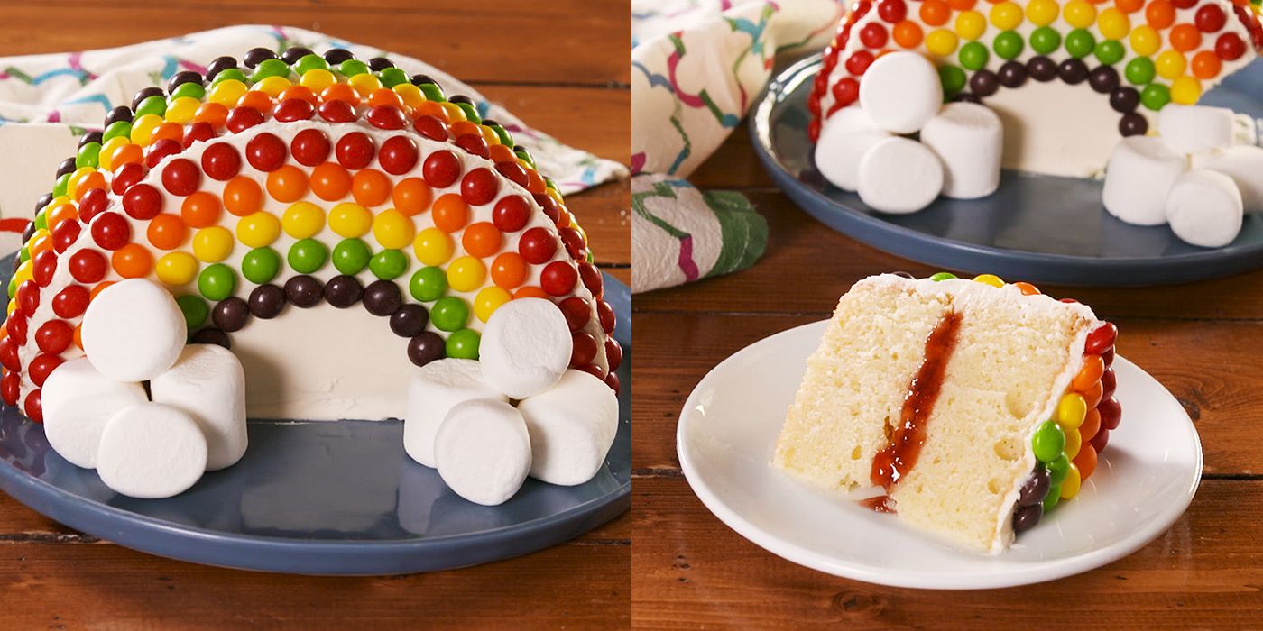 Rainbow Cake Recipe How To Make A Rainbow Skittles Cake