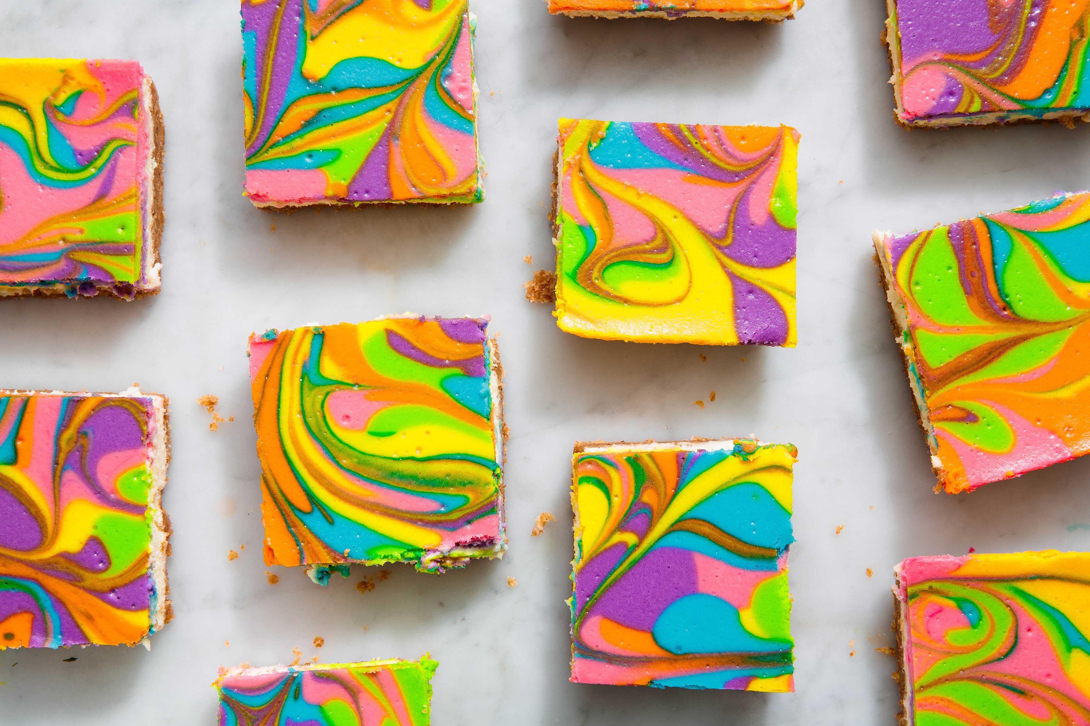 These Rainbow Vanilla Cheesecake Bars Are Mesmerizing