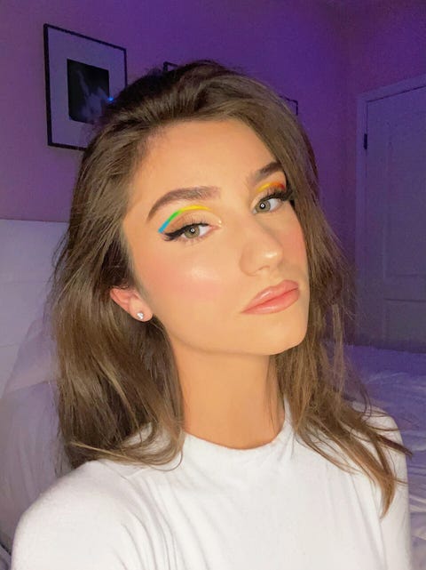 rainbow graphic eyeliner makeup look madison werner