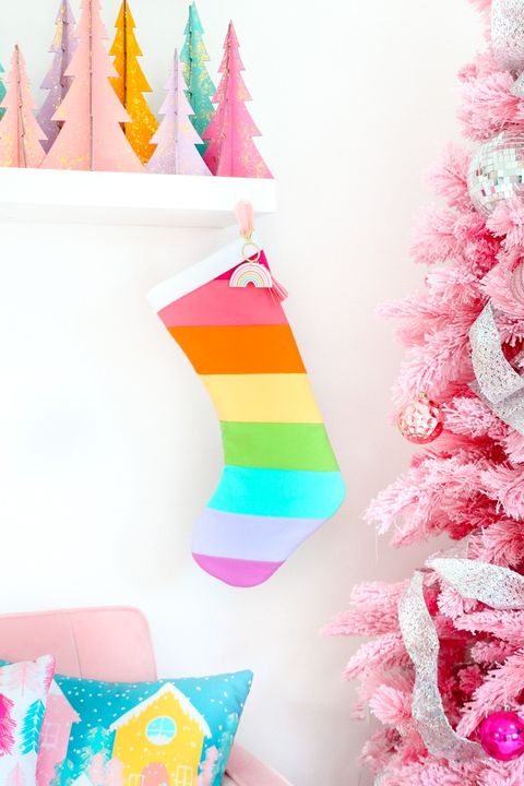 stocking decorating ideas  rainbow striped stocking