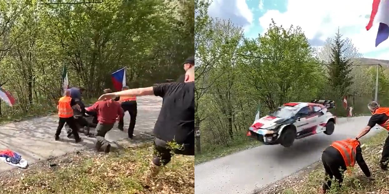 Spectators Fighting on Hot WRC Stage Saved from Flying Race Car