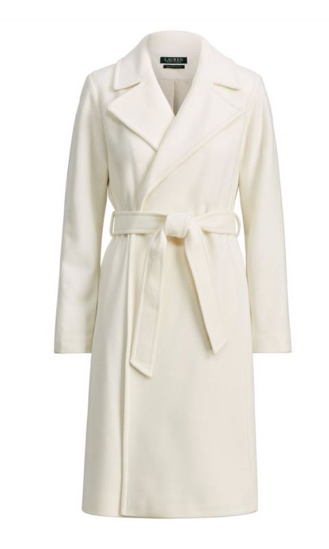 Clothing, Coat, Trench coat, Outerwear, White, Overcoat, Sleeve, Collar, Robe, Beige, 