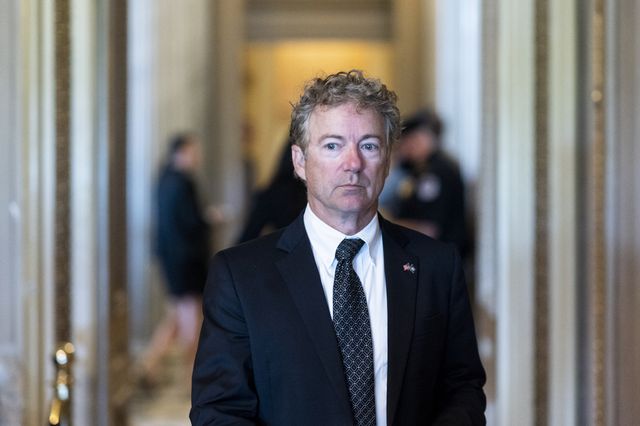 united states   august 10 sen rand paul, r ky, walks through the senate reception room as as he arrives to vote on the infrastructure bill on tuesday, august 10, 2021 photo by bill clarkcq roll call, inc via getty images
