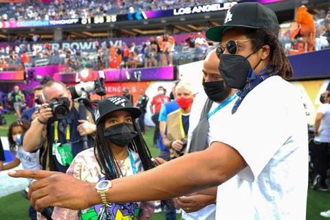 Blue Ivy Carter and Jay Z at Super Bowl LVI Los Angeles Rams v Cincinnati Bengals blue ivy carter and jay z at super bowl lvi los angeles rams v cincinnati bengals
