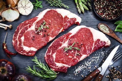 Raw fresh beef steak on dark background