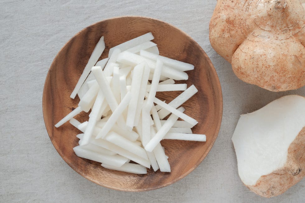 Jicama, Mexican turnip, ketogenic food Raw Jicama, Mexican turnip, ketogenic food