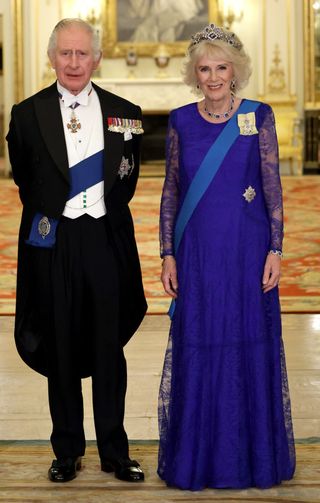 london, england november 22 camilla, queen consort and king charles iii during the state banquet at buckingham palace on november 22, 2022 in london, england this is the first state visit hosted by the uk with king charles iii as monarch, and the first state visit here by a south african leader since 2010 photo by chris jacksongetty images