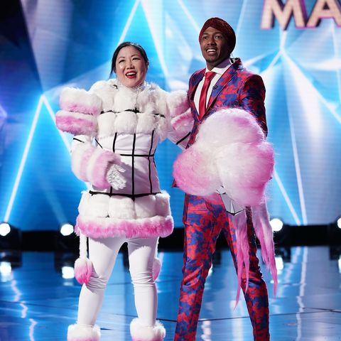 the masked singer l r margaret cho and host nick cannon in the another mask bites the dust airing wednesday, jan 23 900 1000 pm etpt on fox photo by fox image collection via getty images