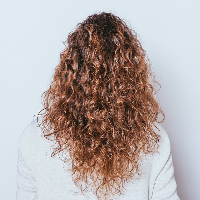 rear view woman's head with beautiful long naturally curly hair