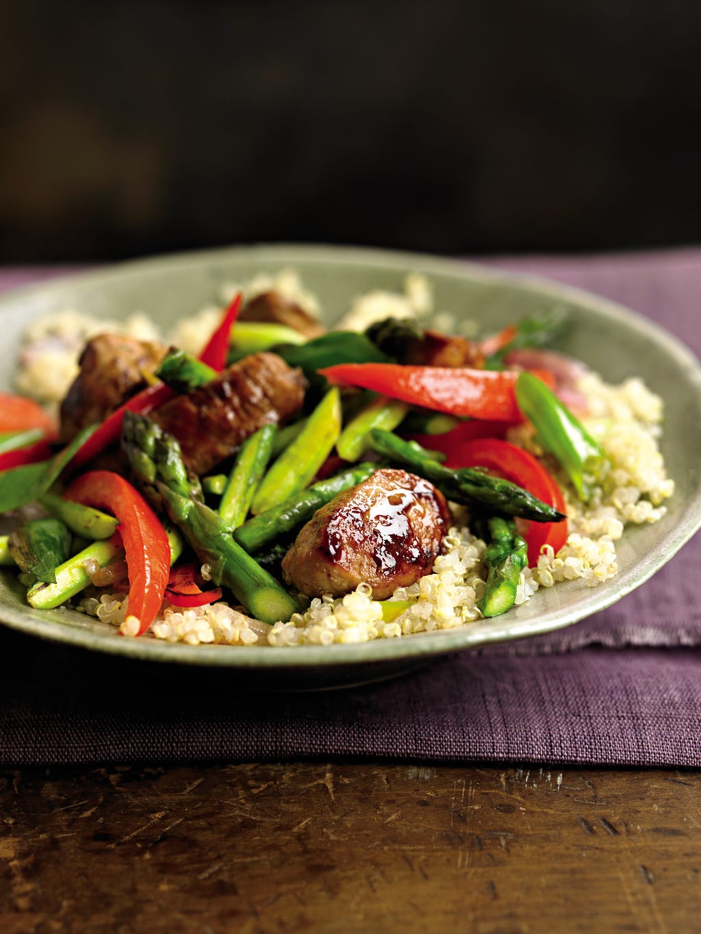 Asparagus Red Pepper And Pork Stir Fry Over Quinoa