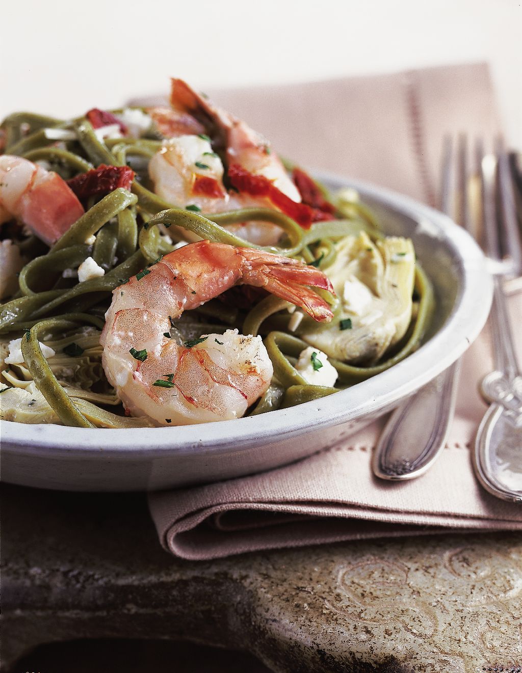 Shrimp And Feta Spinach Fettuccine