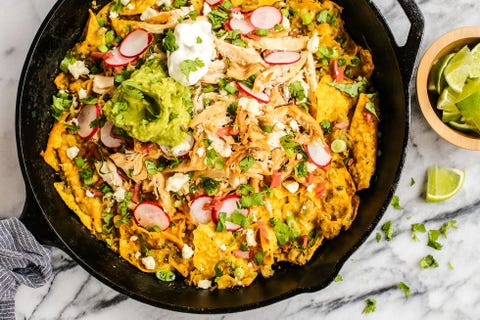 easy skillet chicken chilaquiles with guacamole