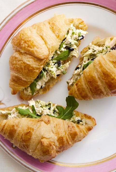 pesto chicken salad croissants with arugula