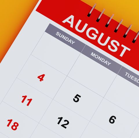 Red August 2019 Calendar On Yellow Background