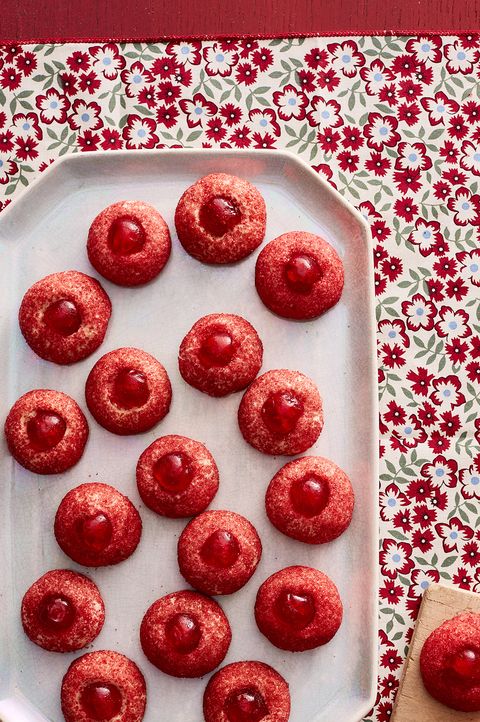 red cherry thumbprint cookies