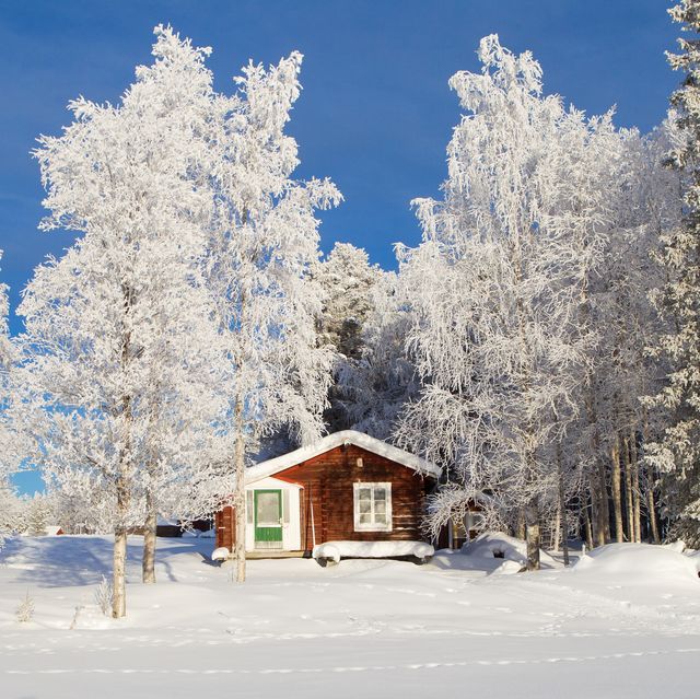 red cottage in field, pjesker, lappland, sweden