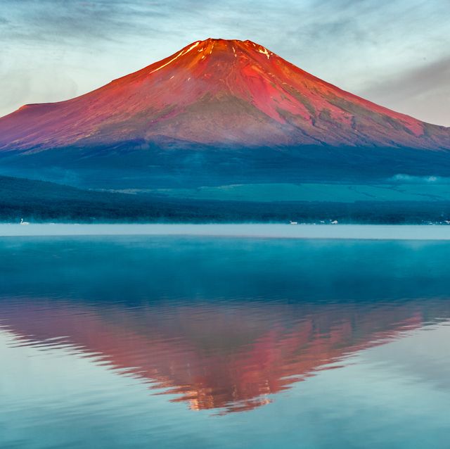 red fuji, lake yamanaka reflection