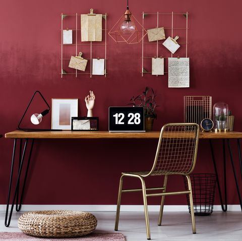 Red home office interior