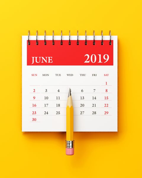 Red June 2019 Calendar On Yellow Background