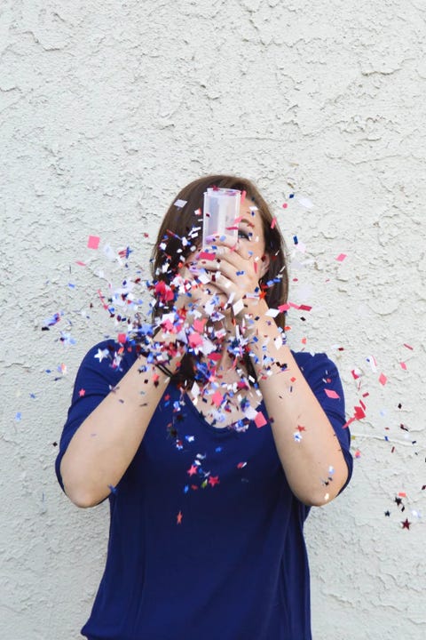 red white and blue confetti popper