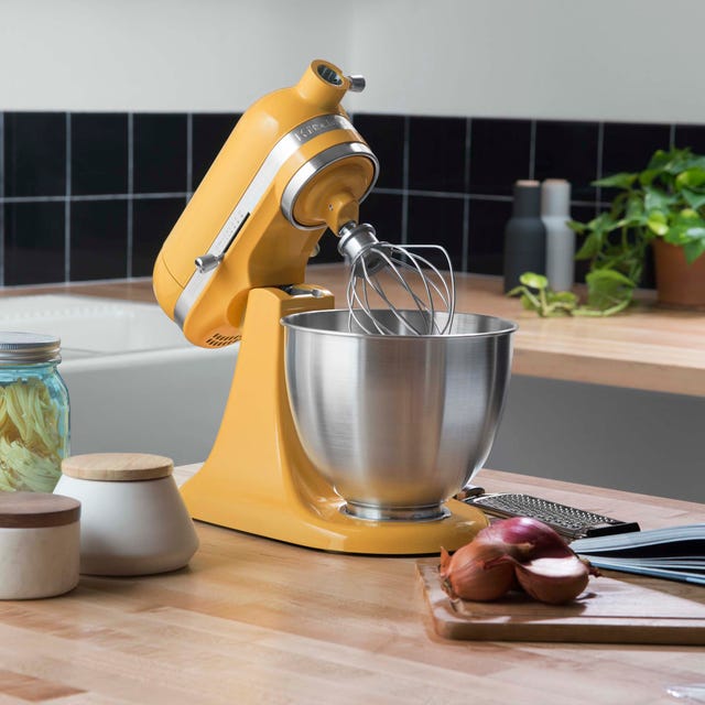 yellow stand mixer open