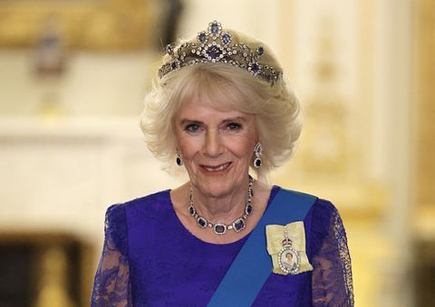 london, england november 22 camilla, queen consort during the state banquet at buckingham palace on november 22, 2022 in london, england this is the first state visit hosted by the uk with king charles iii as monarch, and the first state visit here by a south african leader since 2010 photo by chris jacksongetty images
