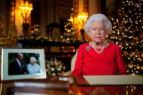 thursday december 23, 2021 queen elizabeth ii records her annual christmas broadcast in the white drawing room in windsor castle, berkshire