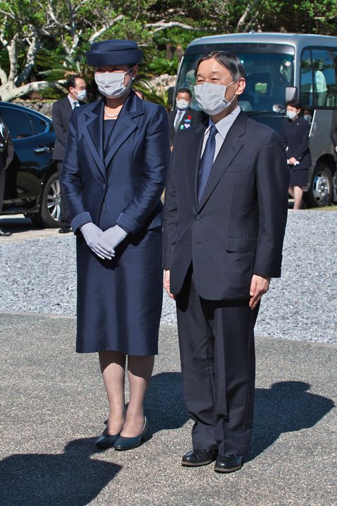 japan's emperor naruhito and empress masako arrive at national cemetery within the peace memorial park in itoman, okinawa prefecture, japan on october 22, 2022