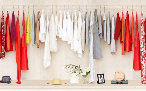 Clothes hanging inside a closet