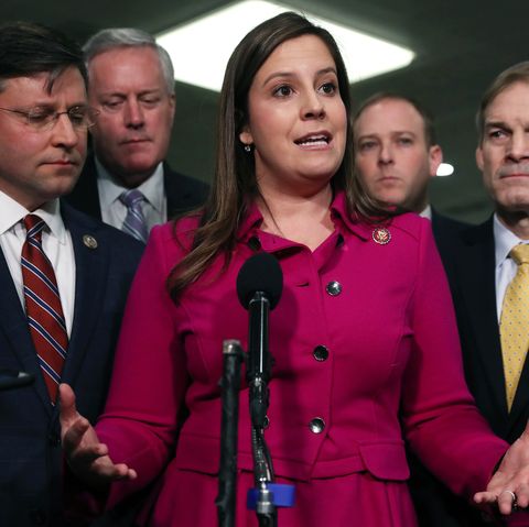 elise stefanik speaks with reporters before president donald trump's impeachment trial resumes at the us capitol in january 2020 in washington, dc